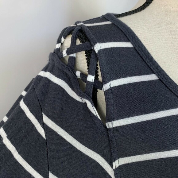 Maurices 24/7 Mini Shift A-line Dress Tunic Women 3XL B&W Stripe Detail Shoulder - Picture 4 of 11